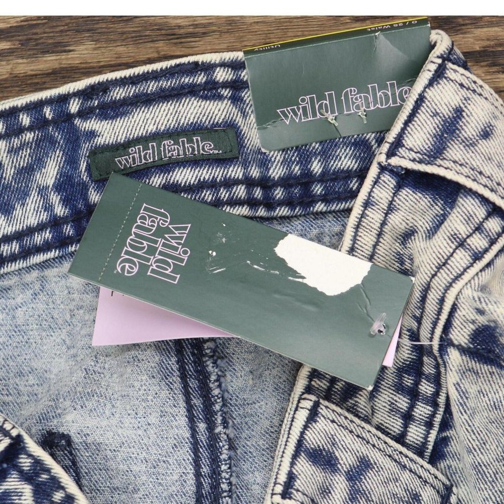 NWT Wild Fable Straight Leg Ankle Length Cargo Jeans W1487GTY 0 Acid Wash Blue - Picture 3 of 5